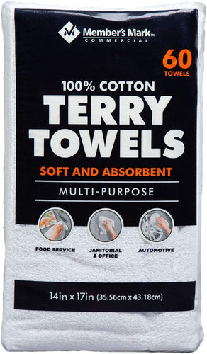 100% Cotton Terry Towels, 14" x 17", 60/pack